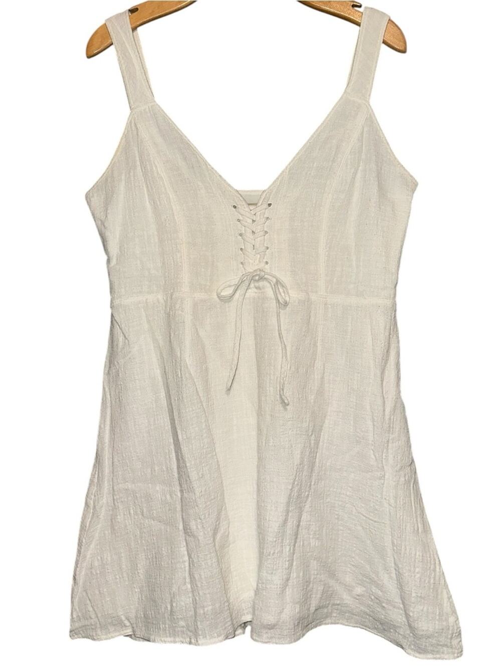 The East Order Women’s Size L White Cotton Lace Up Front Tank Mini Dress